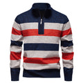 Mens Color-Block Stand-Up Collar Half-Zip Fleece-Lined Thermal Sweater