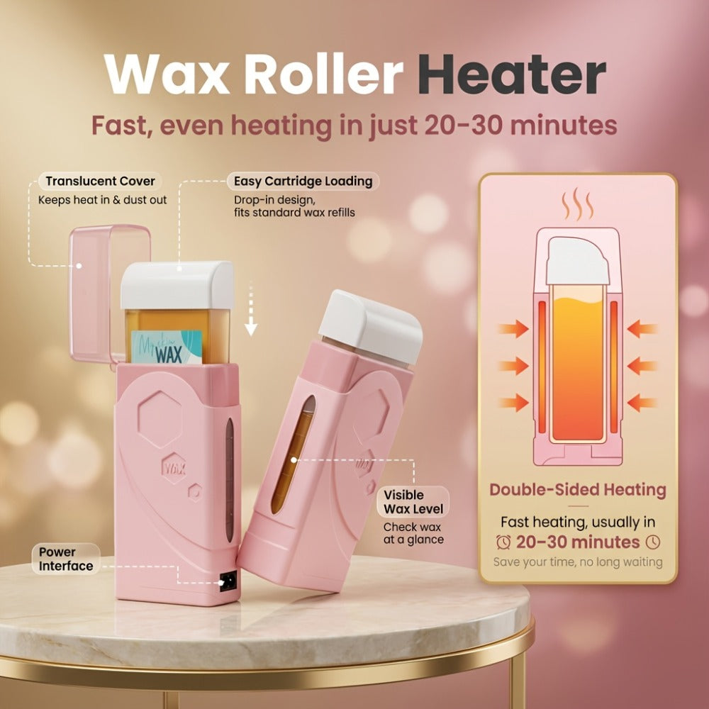 Roll On Wax Kit 105 Piece Complete Home Waxing Set – 2 Roll On Wax Rollers, Wax Warmer, 100 Waxing Strips, Lavender Oil & Pre