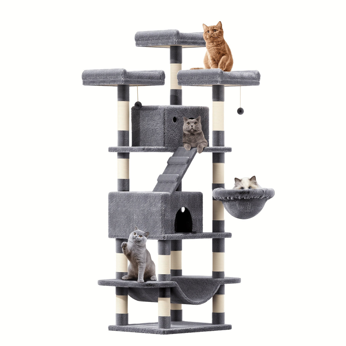 Large Multi-Level Cat Tower with Two Condos, Three Perches, Hammocks and Six Gray, Beige or Taupe Configurations — image 26