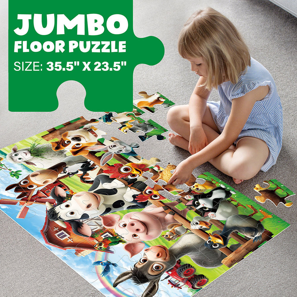 Large Floor Puzzle for Kids Ages 3+, Chunky Jigsaw Mermaid & Farm Animals, Preschool Educational Toy for Boys & Girls 3 4 5 6
