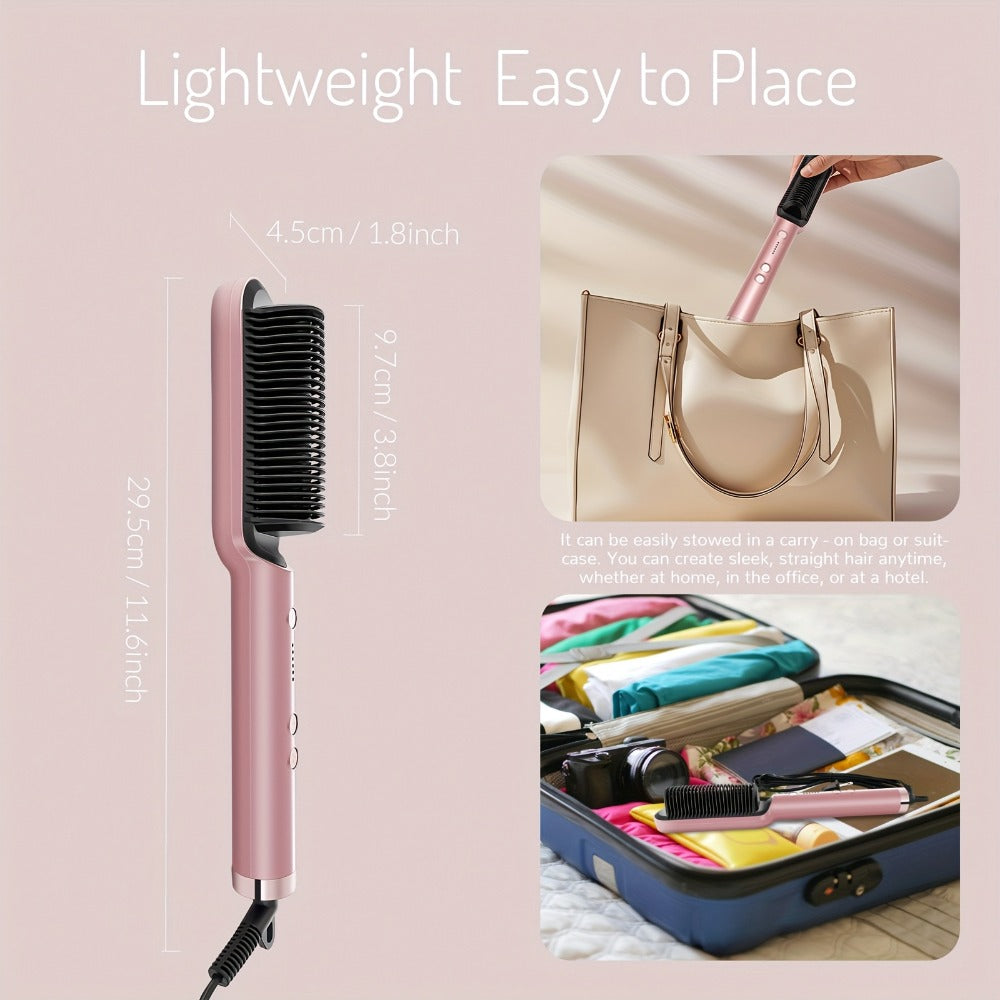 Hair Straightener & Curling Iron Set for Women, Flat Iron Straightening Brush, Anti-Scald, Precise Temperature Control — imag