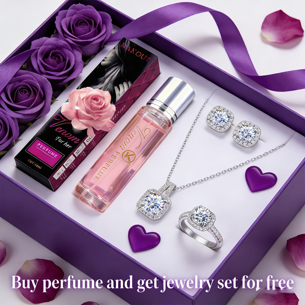 Pheromone Perfume & Jewelry Gift Set for Women 6-8 Hours - 2 Piece Fragrance Accessory Bundle for Bath Time, Home Spa and Per