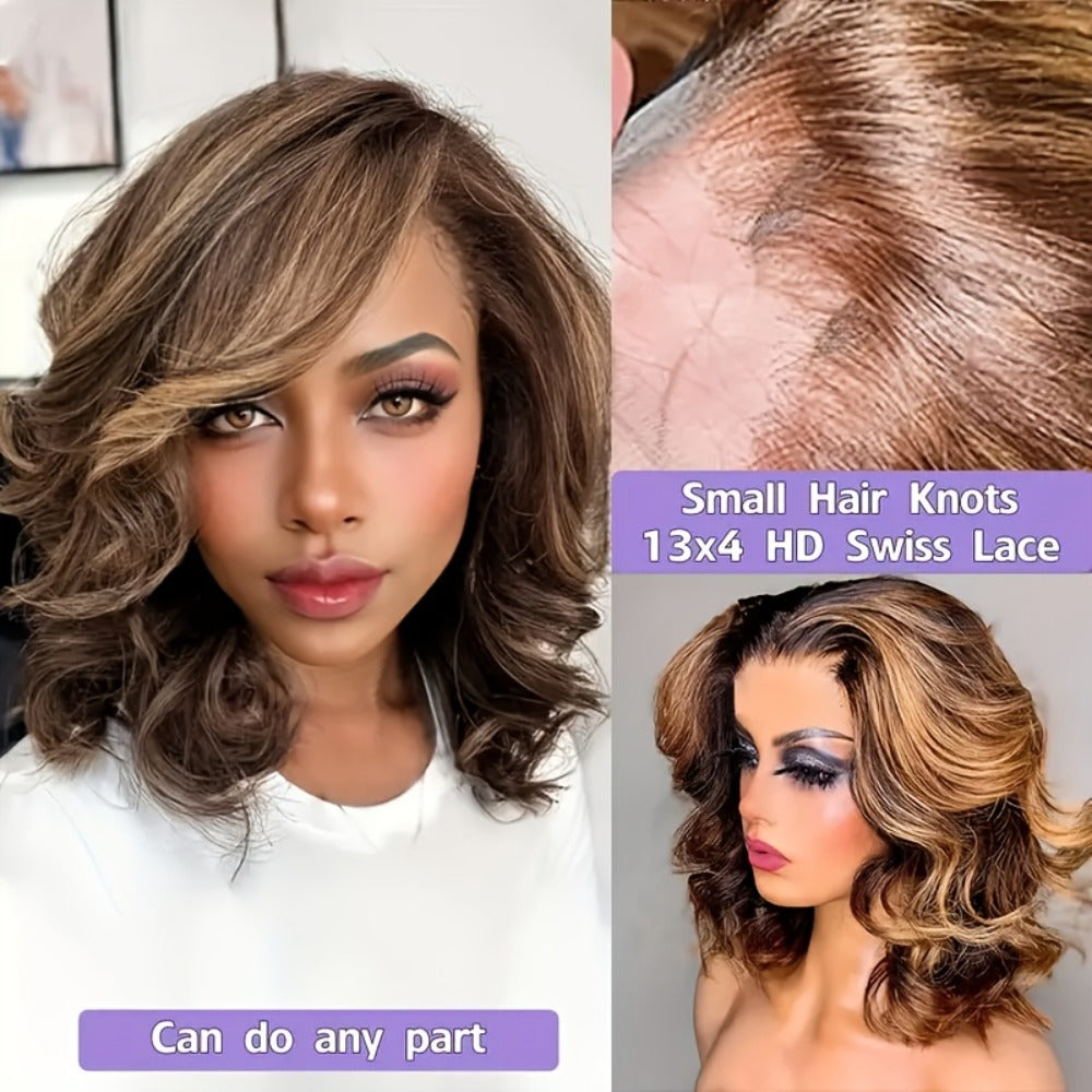 Lace Front Wig Human Hair Body Wave Bob with 13x4 HD Lace, 4/27 Ombre and 10-16in Length Choices — image 3