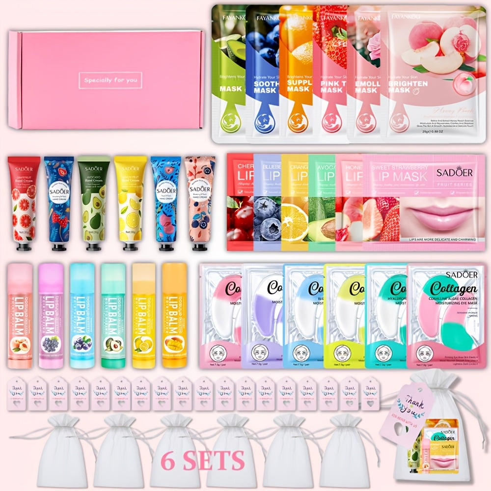 30-Piece Fruit-Themed Skincare Gift Set with Colorful Tubes, Mask Packets, Small Containers and Pink Zip Pouch — image 9