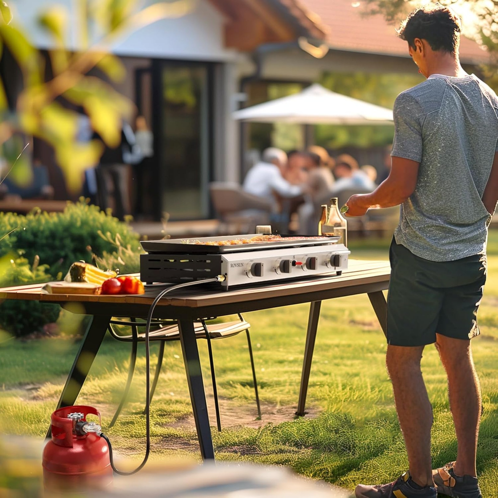 Flat Top Griddle Propane Tabletop 2 or 4 Burner, 20000 BTU Portable Gas Grill with Nonstick Enamel Tray — image 33