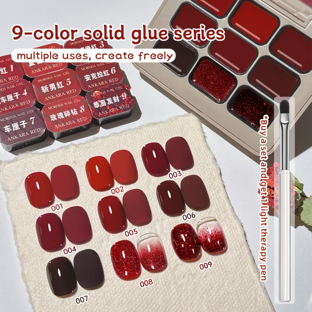 Gel Nail Polish Nine-Piece Ancola Red Solid Gel Set for Gradient and Ombre Nail Art in One Grid Case — image 4