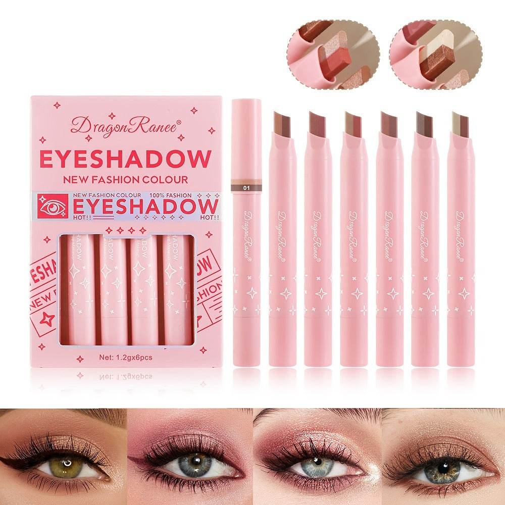 Dual-Color Eyeshadow Stick Set 6pcs Waterproof Two-Tone Eye Shadow Pencil, Smudge-Proof, Non-Fading — image 3
