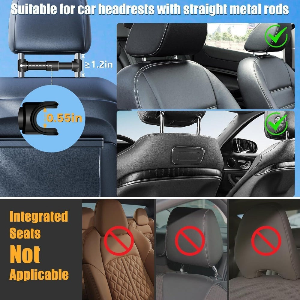 Car Headrest Tablet Mount 2-Pack – 360° Rotating Adjustable Holder for iPad & Tablets 5.5–18.4 Inch, Soft Sponge Padding — im