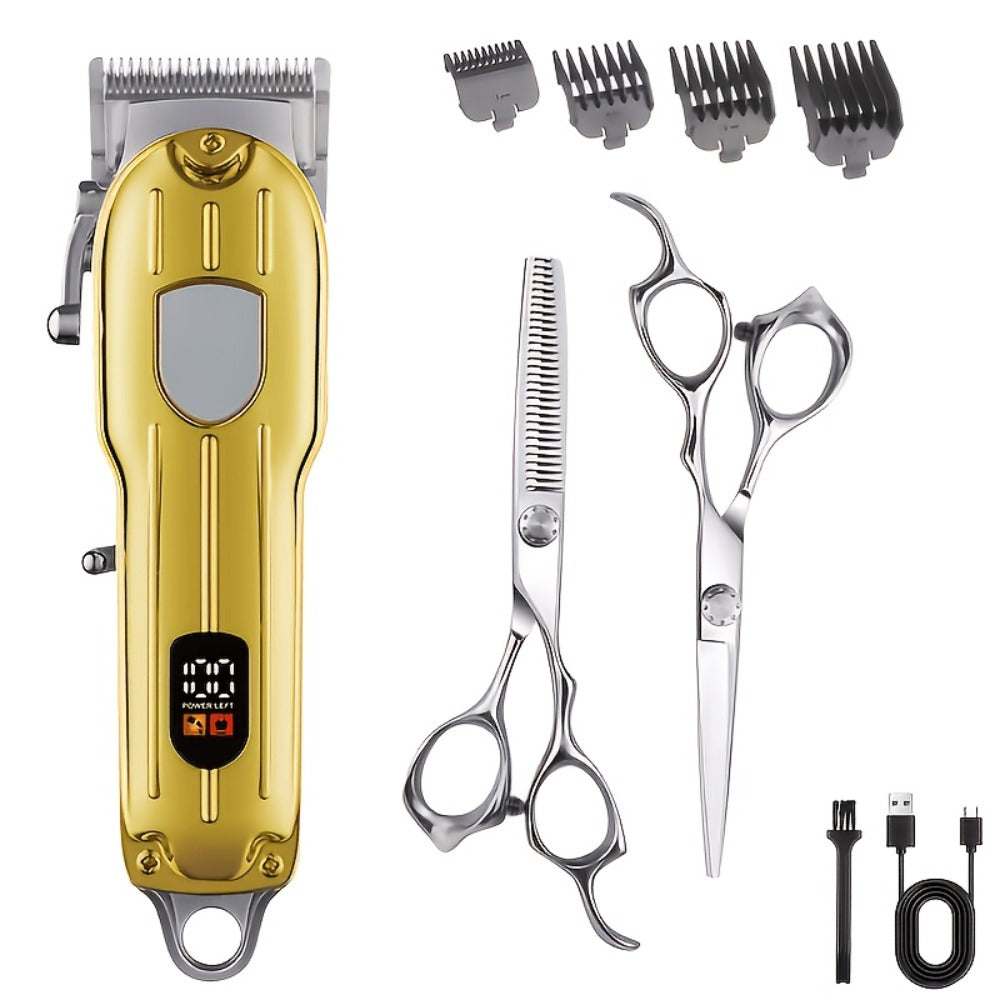 Barber Hair Clipper Kit for Men – USB Rechargeable Digital Size Adjustment, Complete Set with Scissors & 4 Limit Combs — imag