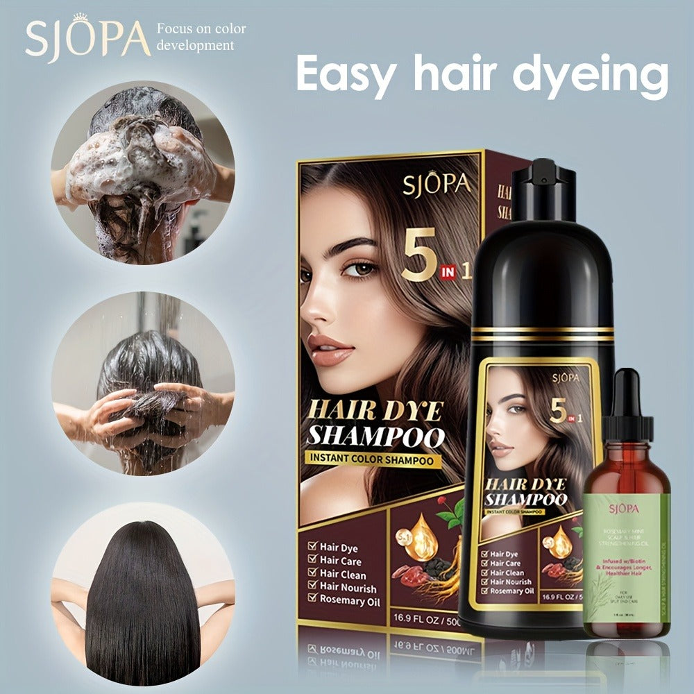 Glycerin Hair Color Shampoo Gift Set with Rosemary Oil, 5-in-1 Color & Care Formula 16.91oz, Gentle Non-Irritating Gray Cover