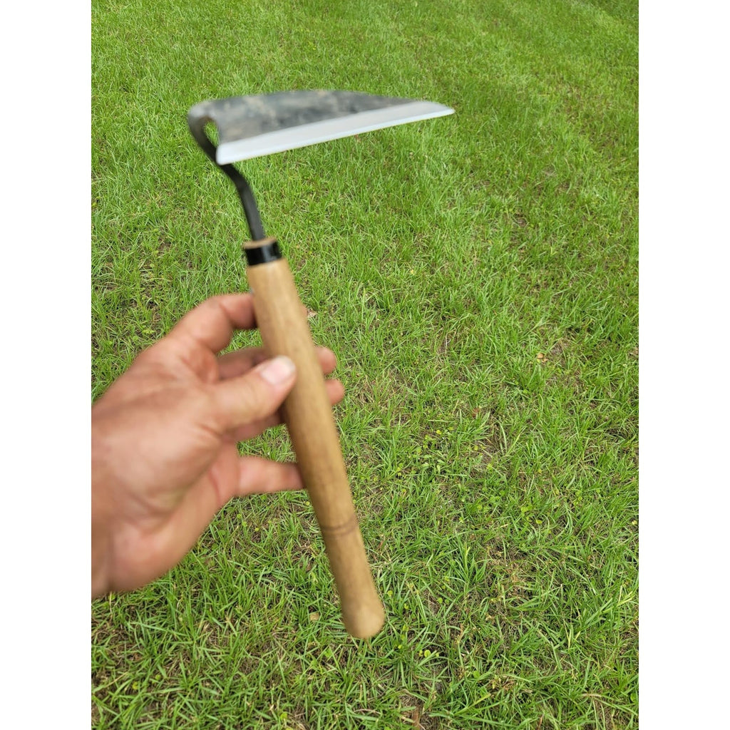Japanese Weeding Sickle Full Size Sharp Carbon Steel Blade with Handle, Traditional Hand Hoe for Fast Garden Weeding — image 