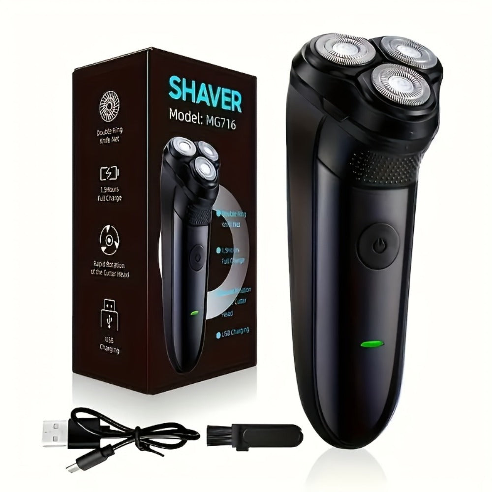 Electric Shaver Cordless Rotary Grooming Kit with USB Charging Cable in Blue or Black for Daily Use — image 5