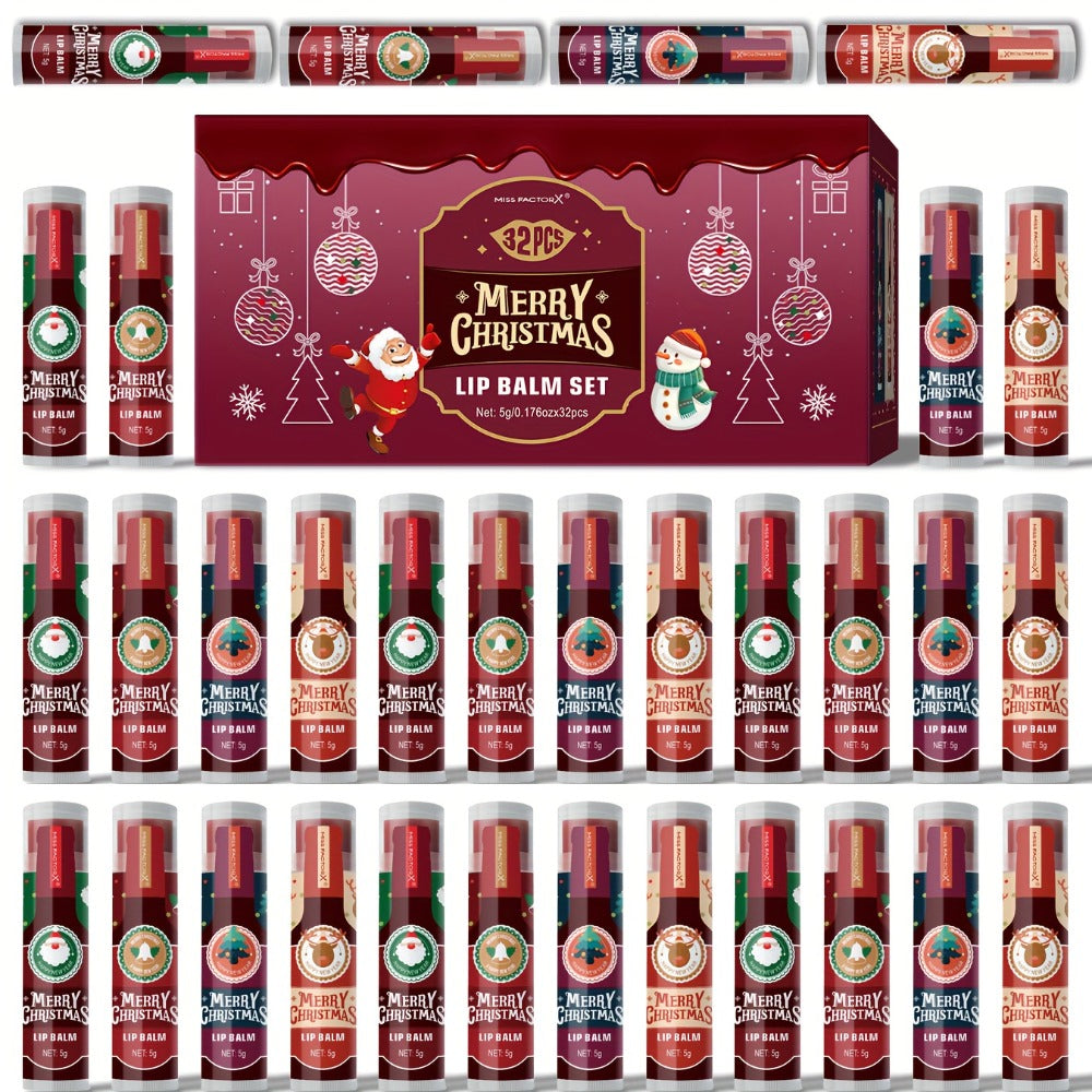 MISS FACTOR 32-Piece Lip Balm Set with Individually Capped Tubes in Red Christmas Gift Box — image 1