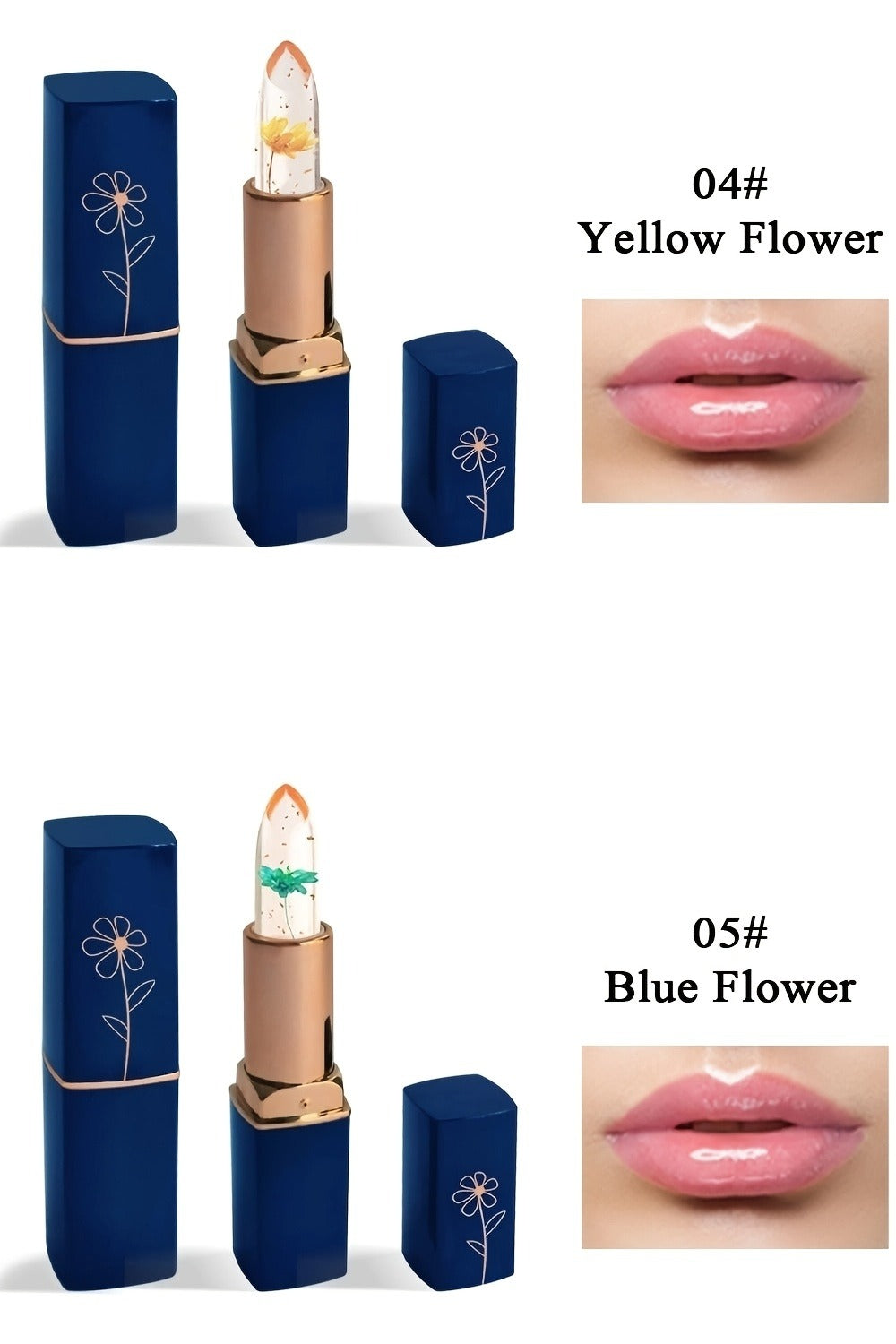 Flower Shaped pH Lip Balm Set 6pcs Individually Wrapped – Color Changing Transparent to Pink Tint, 6 Flavors Deep Moisturizin