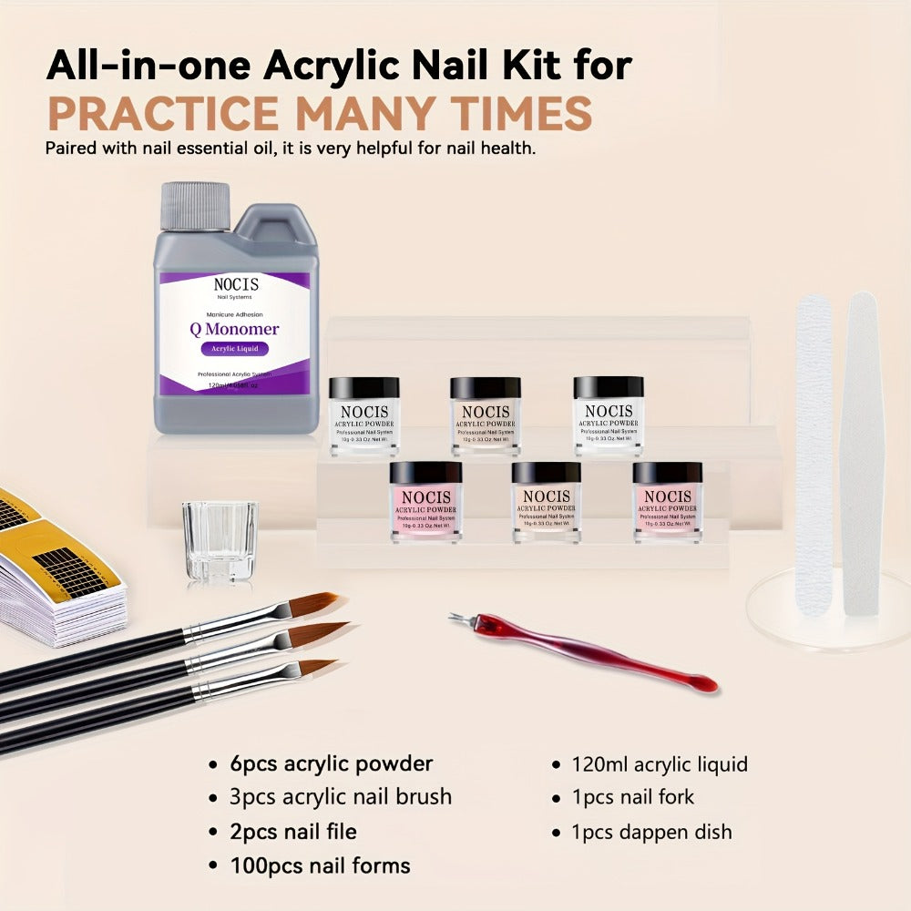 Six-Color Acrylic Nail Powder Set with Monomer Bottle and Application Tool Assortment in Three Set Codes — image 8