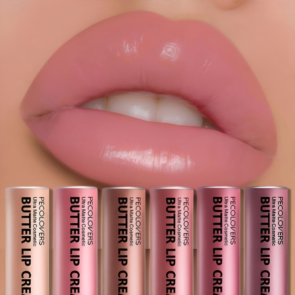 Lip Gloss Set by PECOLORS with 6 Nude Butter Lip Cream Shades, Tube Applicators and Display Box — image 1