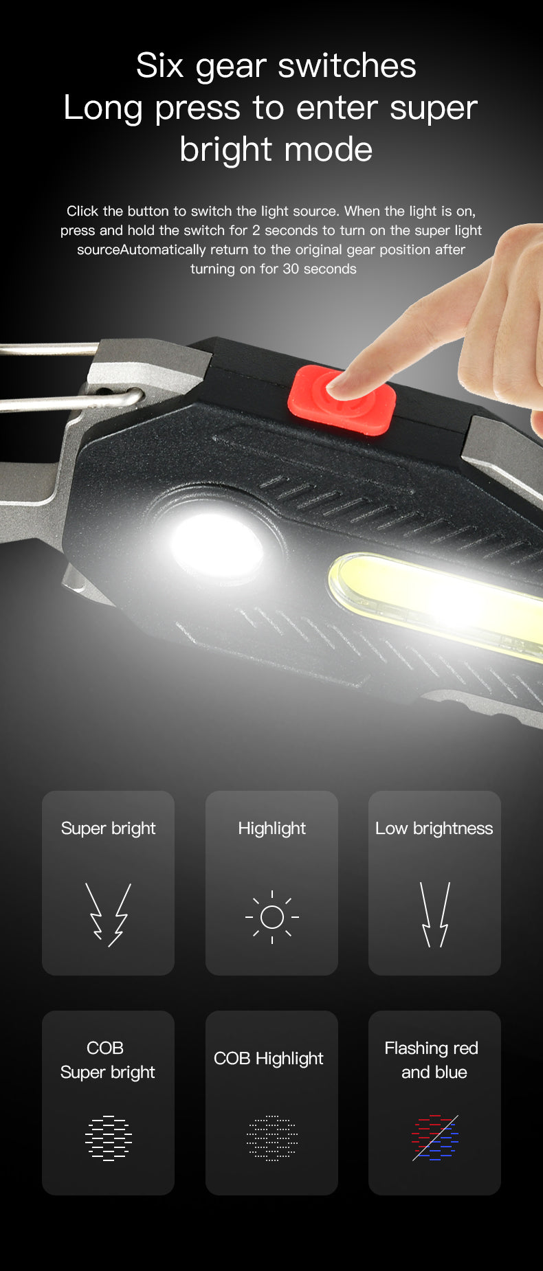 Multifunctional Charging Emergency Light Convenient Keychain Work Light COB High Brightness Maintenance Light Outdoor Camping LED Light
