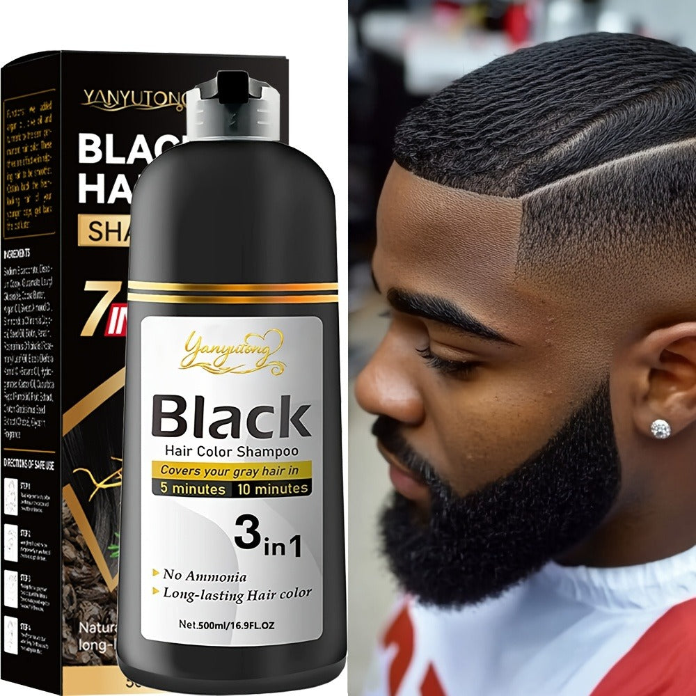 Hair Dye Shampoo, YANYUTONG 500ml Black 3-in-1 Pump Bottle for Hair and Beard Color Application — image 7