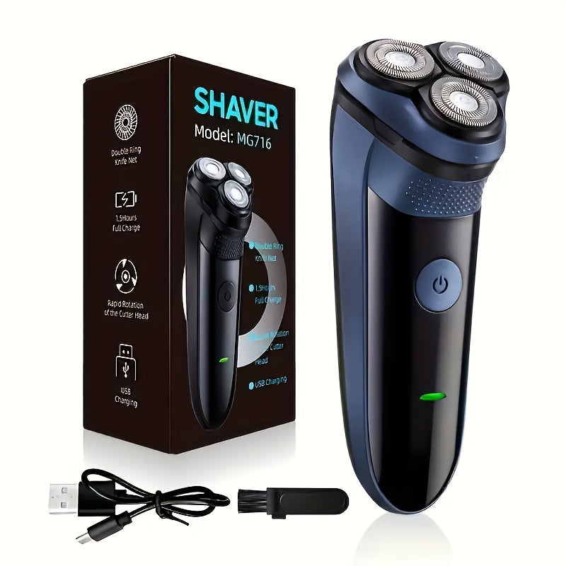 Electric Shaver Cordless Rotary Grooming Kit with USB Charging Cable in Blue or Black for Daily Use — image 11