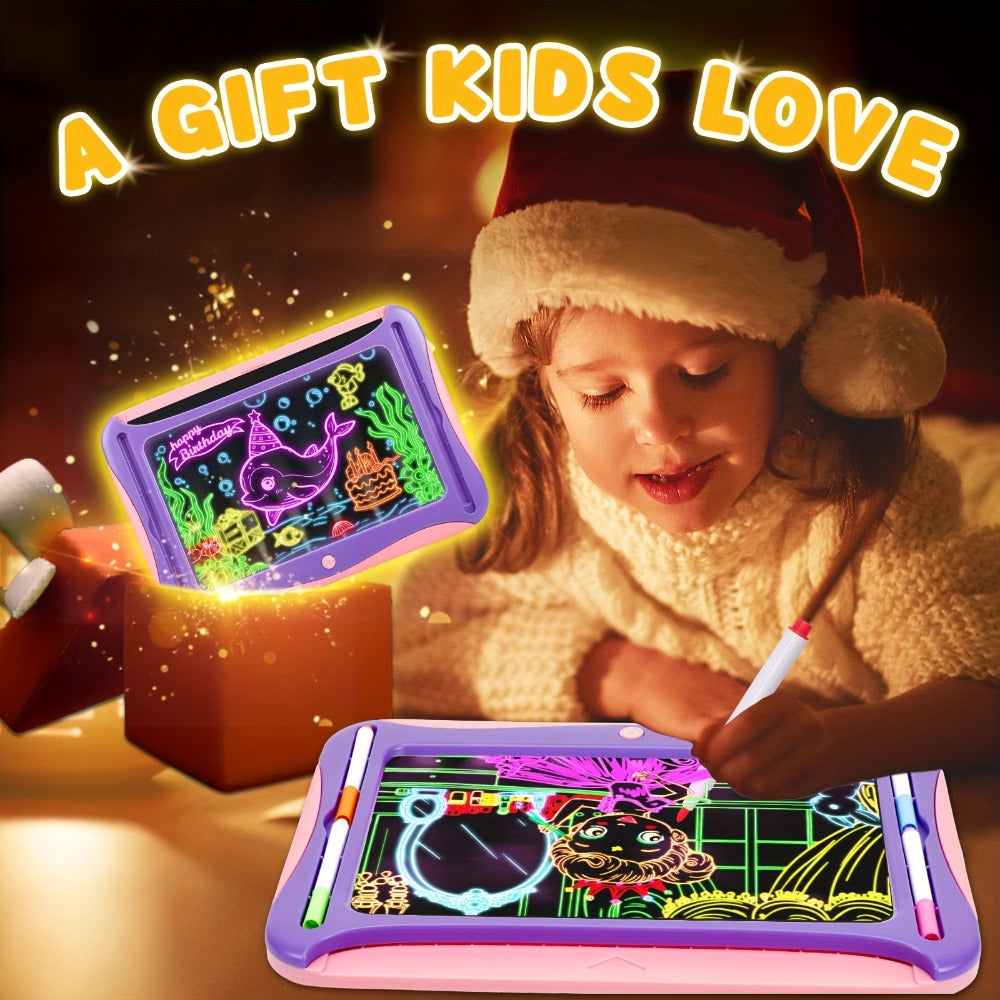 LED Light Up Drawing Board for Kids, 9 Double-Sided Tracing Cards 6 Markers Glow Doodle Travel Art Toy for Girls Boys Ages 3-