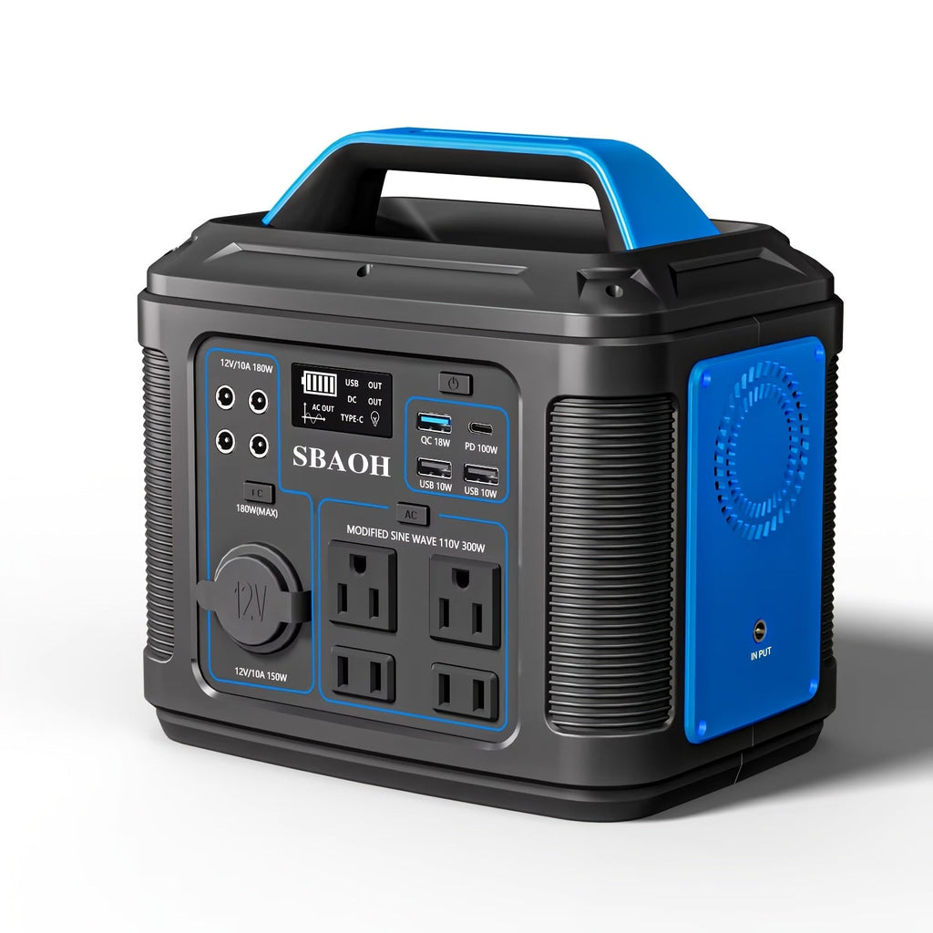 Backup Power Supply 300W 296Wh Portable Power Station Quick Charge AC Outlet DC USB LED Flashlight Lithium Battery for Home C
