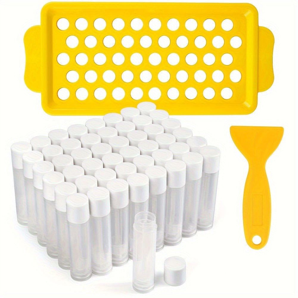 Empty Lip Balm Tubes 50 Pack with Filling Tray & Spatula, 5.5ml Clear BPA Free DIY Lip Balm Making Kit, Food — image 9