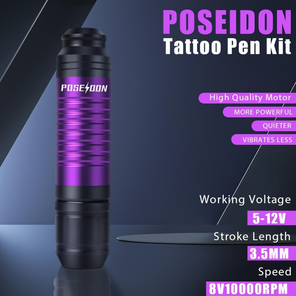 Tattoo Machine Kit POSEIDON TU12 Wireless Pen with 1500mAh Battery, USB-C, 20 Cartridges and Practice Skin — image 3