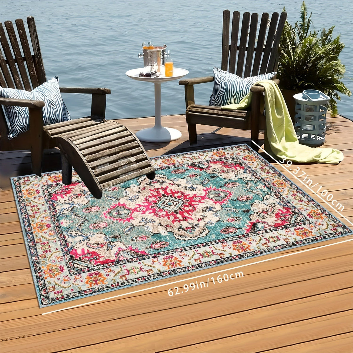 Outdoor Rug | Persian Floral Rubber Back Machine Washable Patio Garden — image 5