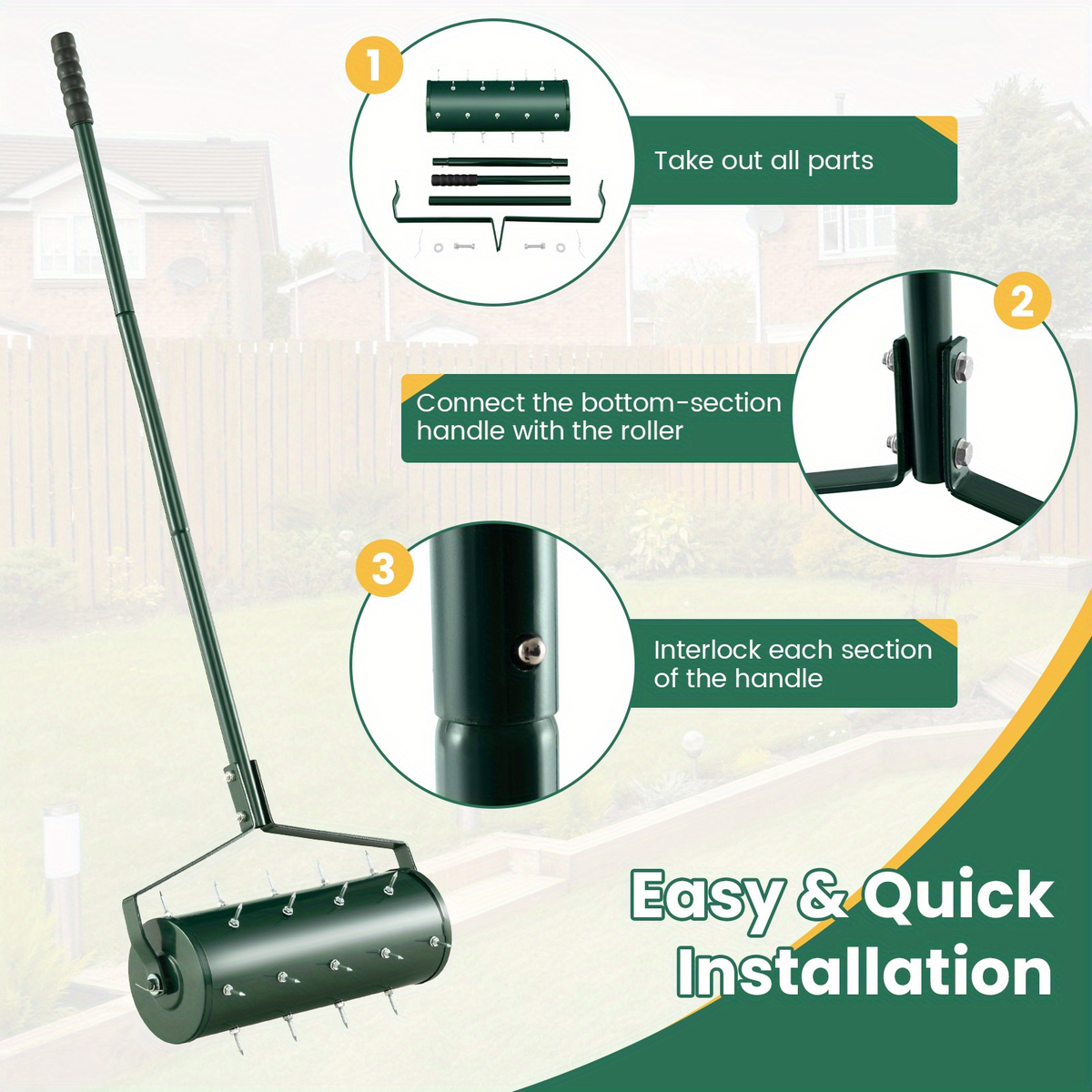 Rotary Lawn Aerator 18" Spike Drum with 27 Galvanized Steel Spikes, Fillable with Sand or Stone — image 4