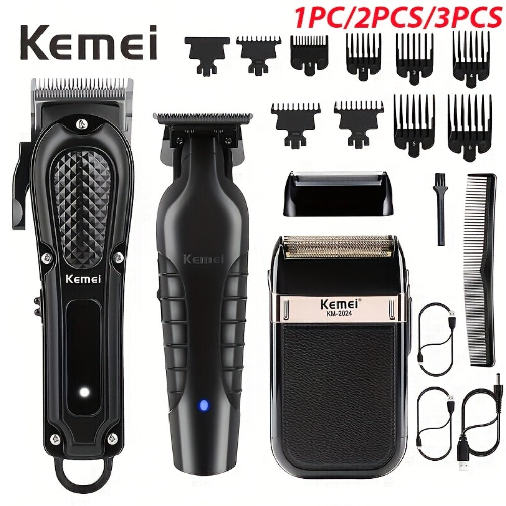 Kemei Hair Clipper & Beard Trimmer Set for Men – Professional Grooming Kit with Reciprocating Shaver, USB Rechargeable, Home 