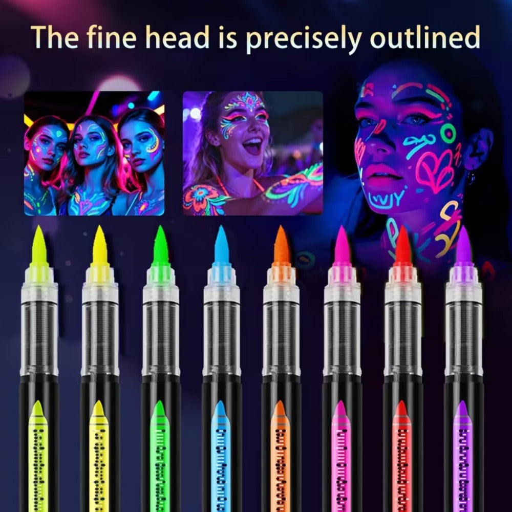 Face Body Paint Pen Set 8 Colors with 105 Tattoo Stencils, Glow in the Dark Neon UV Blacklight Face Paint — image 3