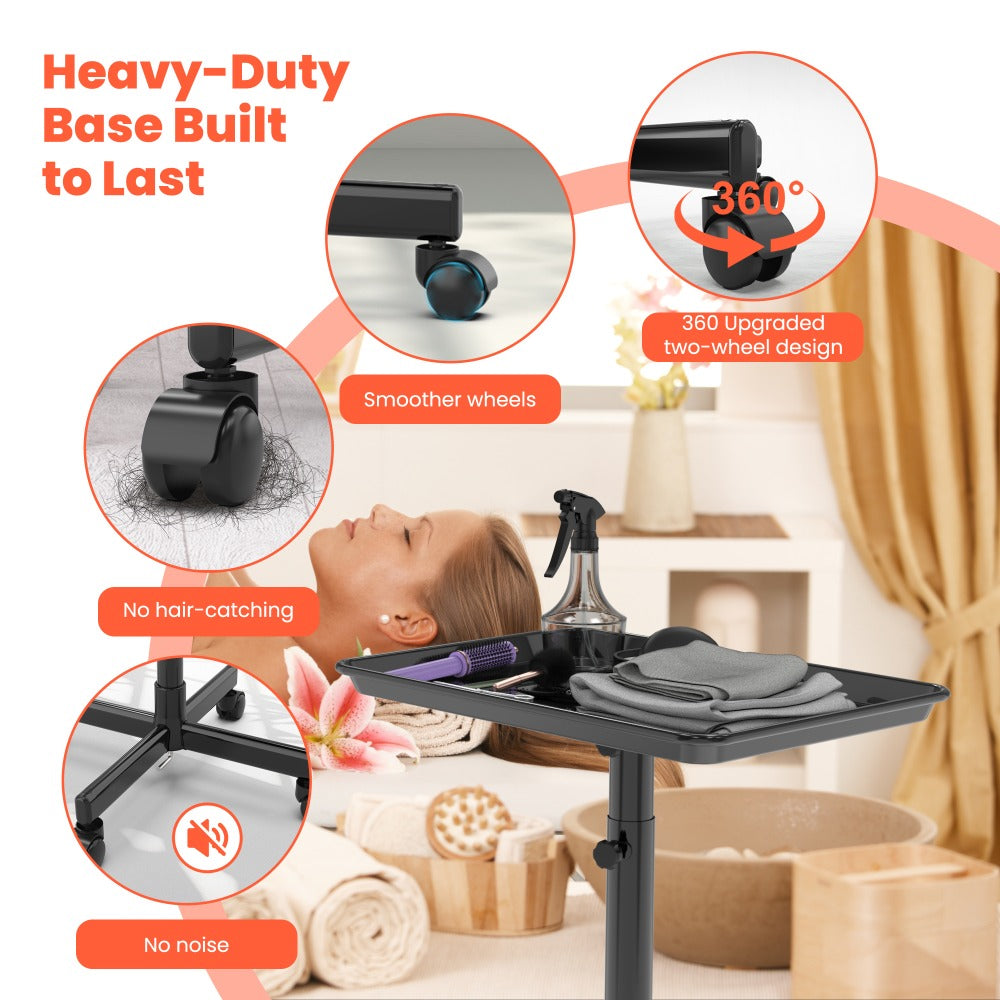 Black Adjustable Salon Tray Cart with 10 Disposable Covers, Rolling Casters and Removable Top Tray — image 12