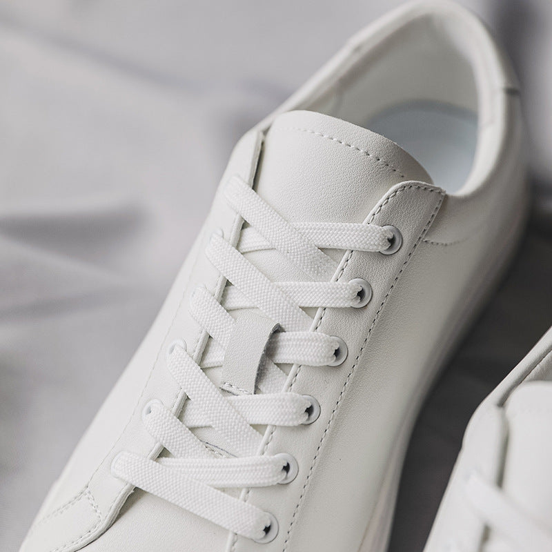 Men's Breathable Cowhide White Sneakers - Flat-Sole Trendy Trainers
