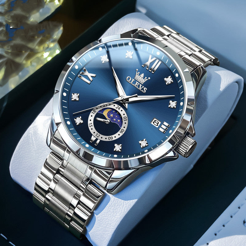 Stylish Mens Diamond-encrusted Calendar Quartz Watch A Classic Timepiece For The Modern Businessman