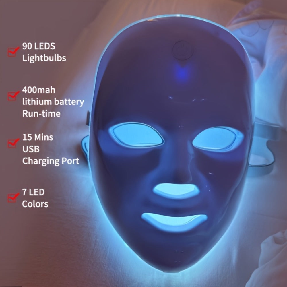 LED Light Therapy Face Mask 7 Color Photon Skin Rejuvenation - Acne Treatment Wrinkle for Bath Time, Home Spa and Personal Ca