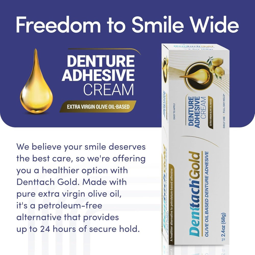 Denture Adhesive Cream Zinc-Free Olive Oil Formula, All Day for Full & Partial Dentures Petroleum-Free — image 4