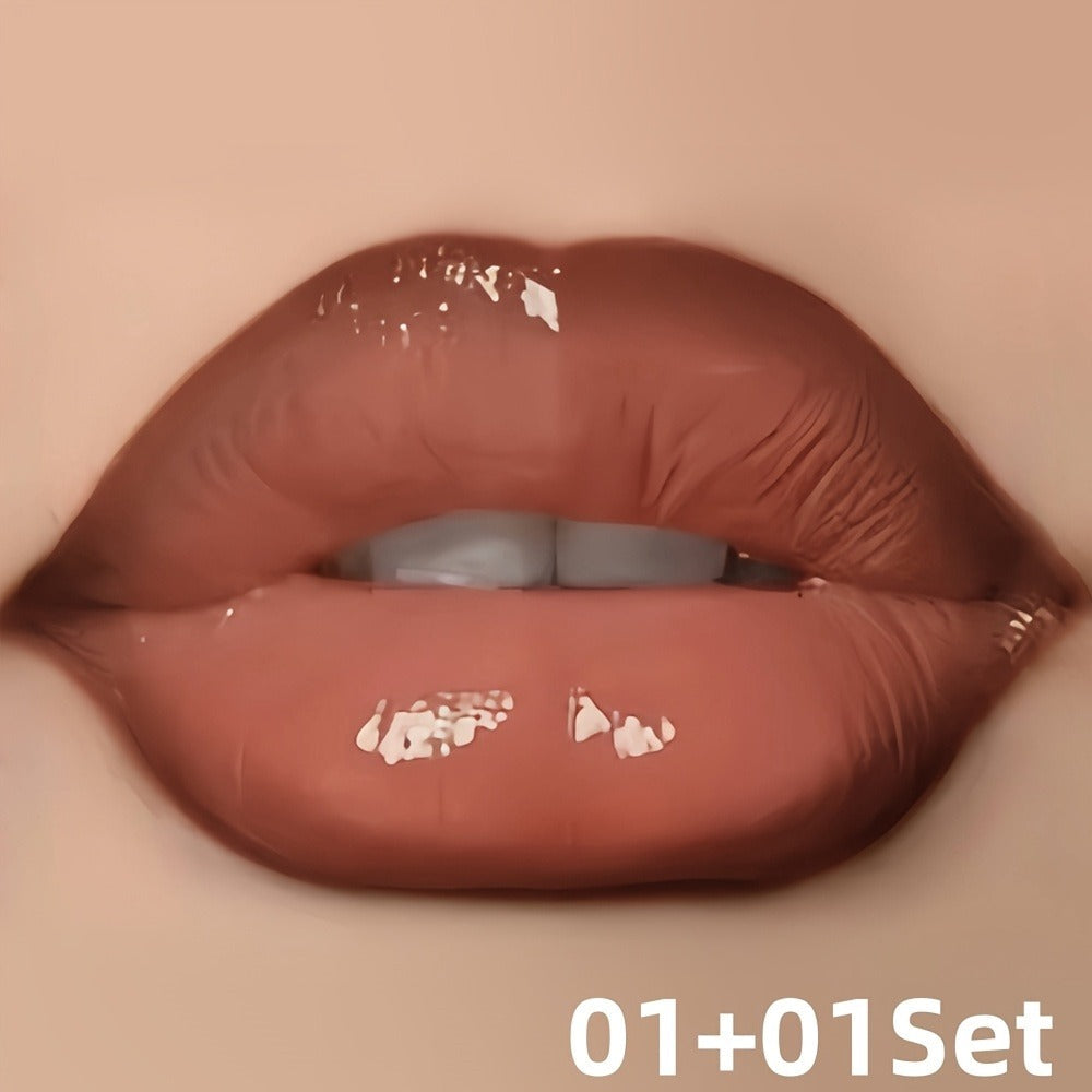 Lip Gloss Lip Liner Set Hydrating Water-Gloss Dewy Finish – 3D Precision Contour Matte Liner, for Makeup, Travel and Everyday