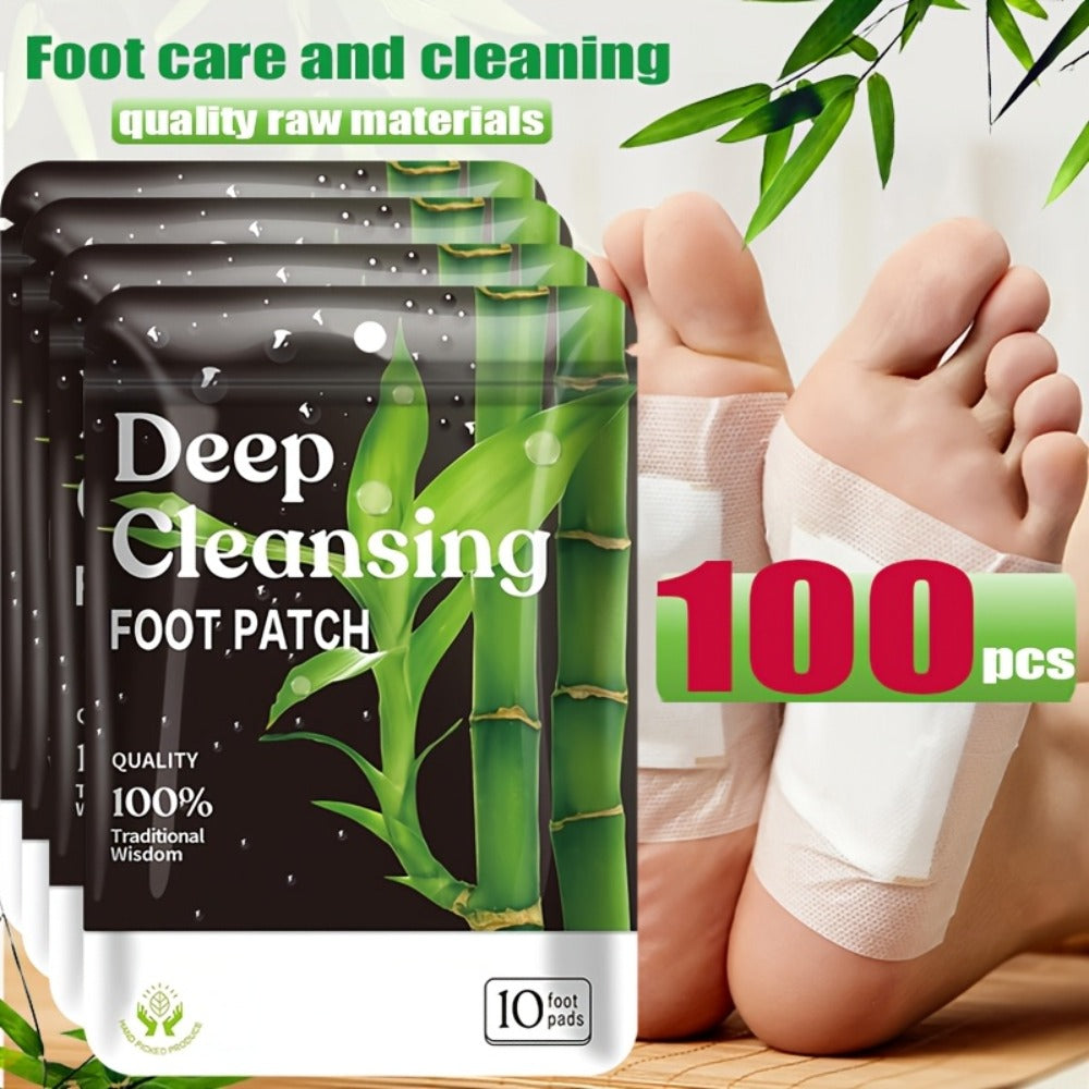 Foot Detox Pads 100pcs Overnight Bamboo Vinegar & Ginger Powder – Deep Cleansing Alcohol-Free Natural Plant Patches — image 1