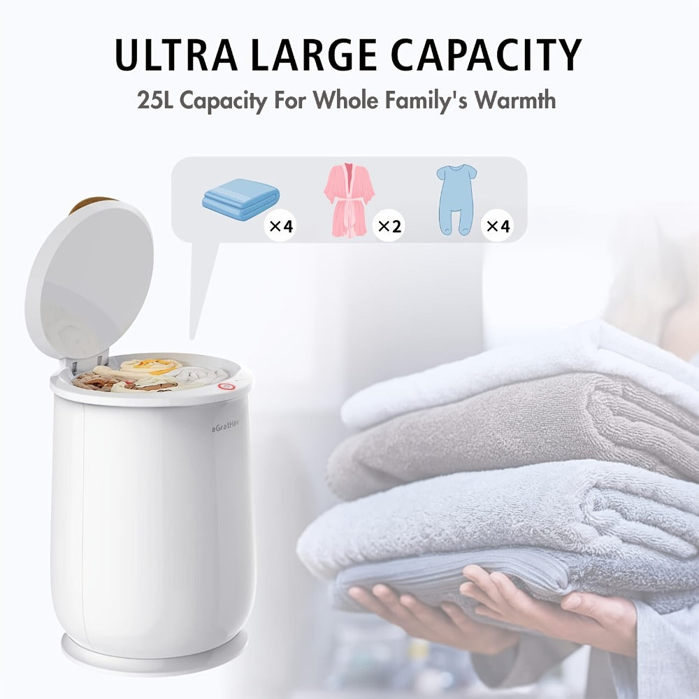 Electric Towel Warmer Bucket Ultra Large Capacity Fits Two 40x70 Towels ETL FCC Certified 1-Min Heat Auto Shut-Off Silent Spa