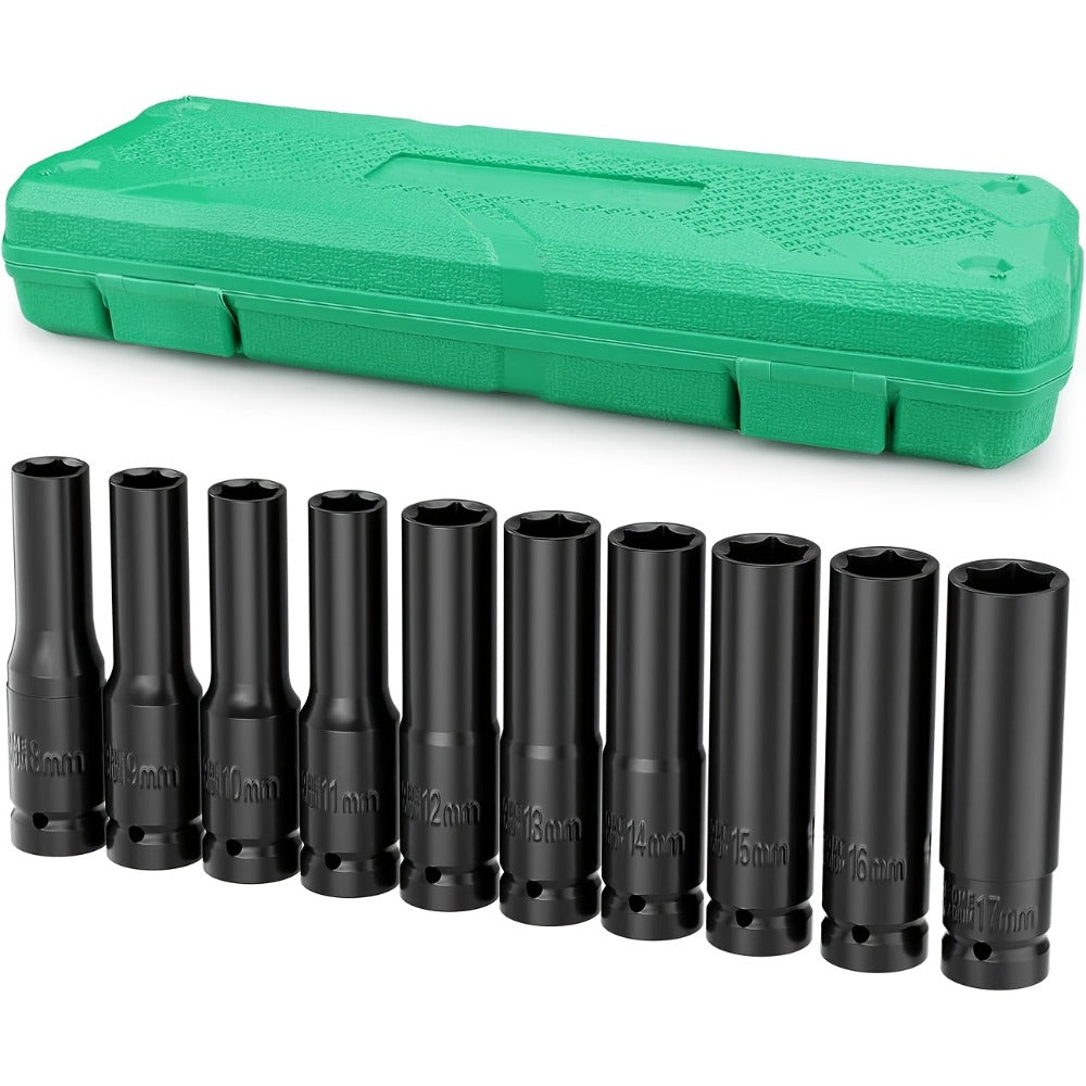 1/2 Inch Deep Impact Socket Set – Chrome Vanadium Steel for Tire Removal, Mechanical Repairs & Car Maintenance | Compatible w