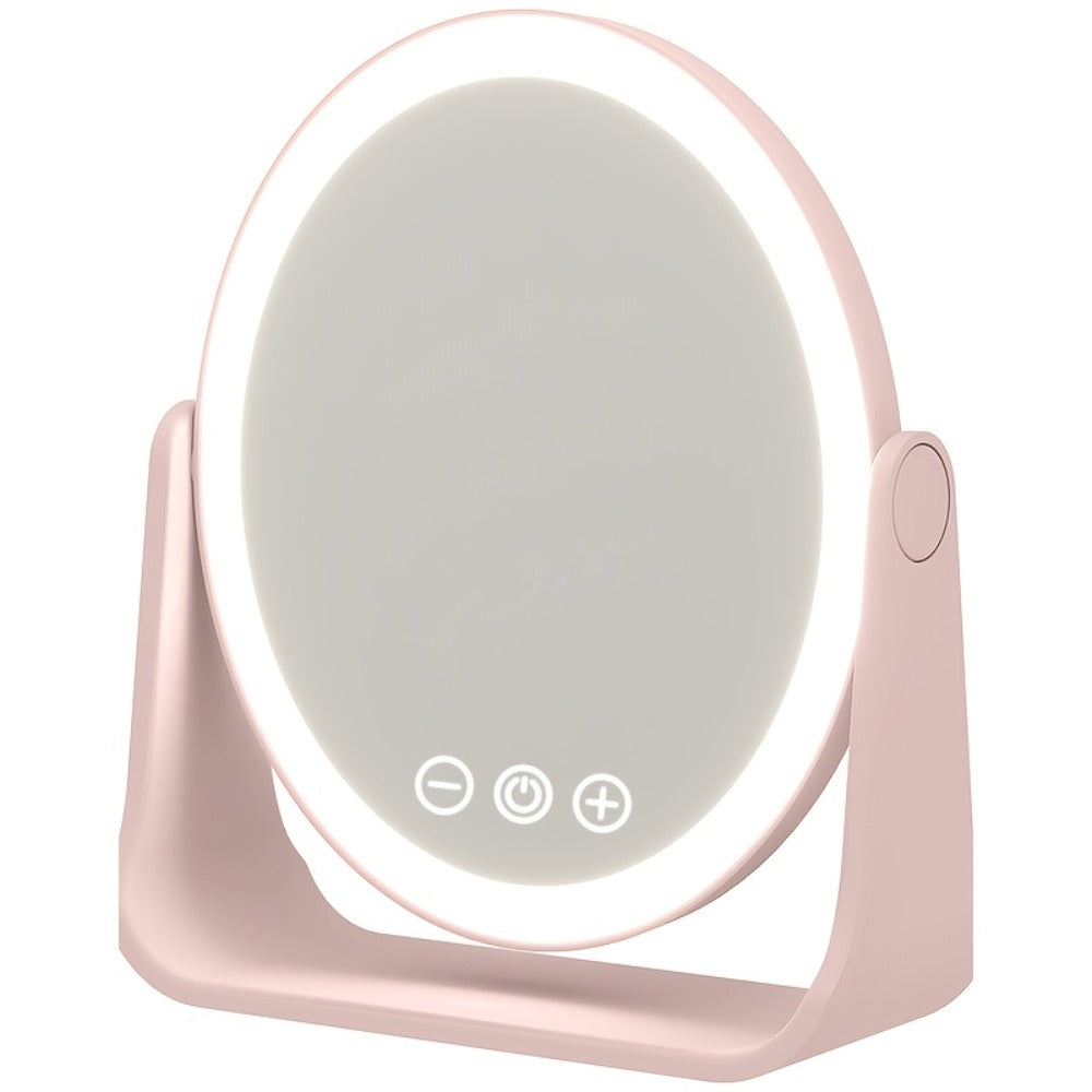 Makeup Mirror Foldable LED Travel Stand with Three Light Colors, Touch Dimming, USB Charging and Pink or White Options — imag