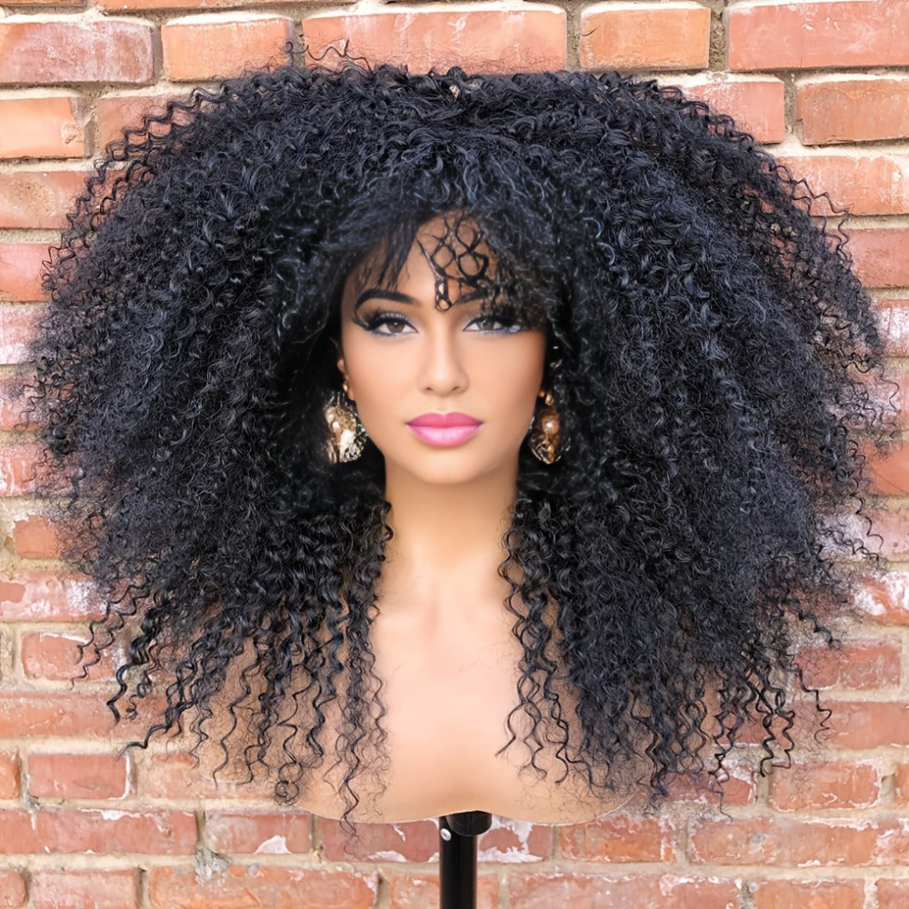 Synthetic Wig 18-Inch Kinky Curly Afro with Full Bangs, Glueless Straps and Combs for Costume Styling — image 6