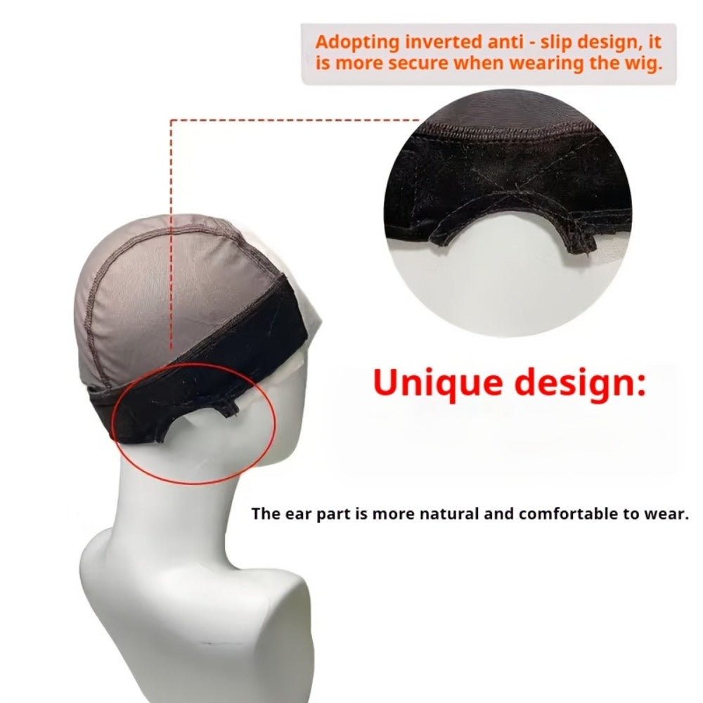 Wide Lace Wig Grip Caps, Two-Piece Set with Ear Cutouts and Adjustable Straps in Brown, Black or Beige — image 5