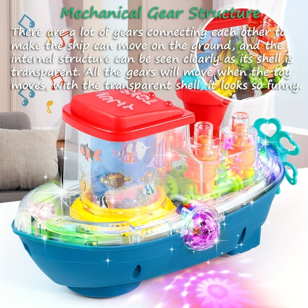 Interactive Sensory Boat Toy for Toddlers 2+, Underwater Ocean Theme with Fish & Coral, Rotating Scroll Screen & Music — imag