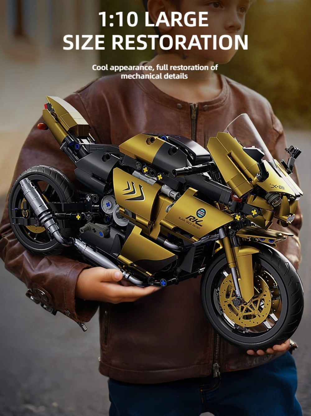 1000PCS Motorcycle Building Blocks 1:10 Scale DIY Black & Gold Motorbike Model Kit – Adult Collector Display Ornament — image