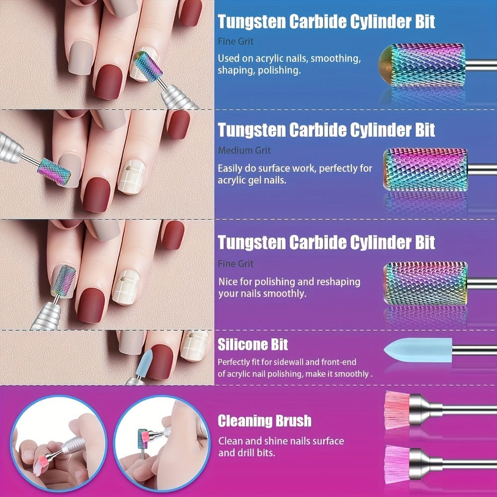 Nail Drill Bit Set Tungsten Steel & Ceramic Grinding Heads with Storage Box for Gel Removal Nail Enhancement — image 7