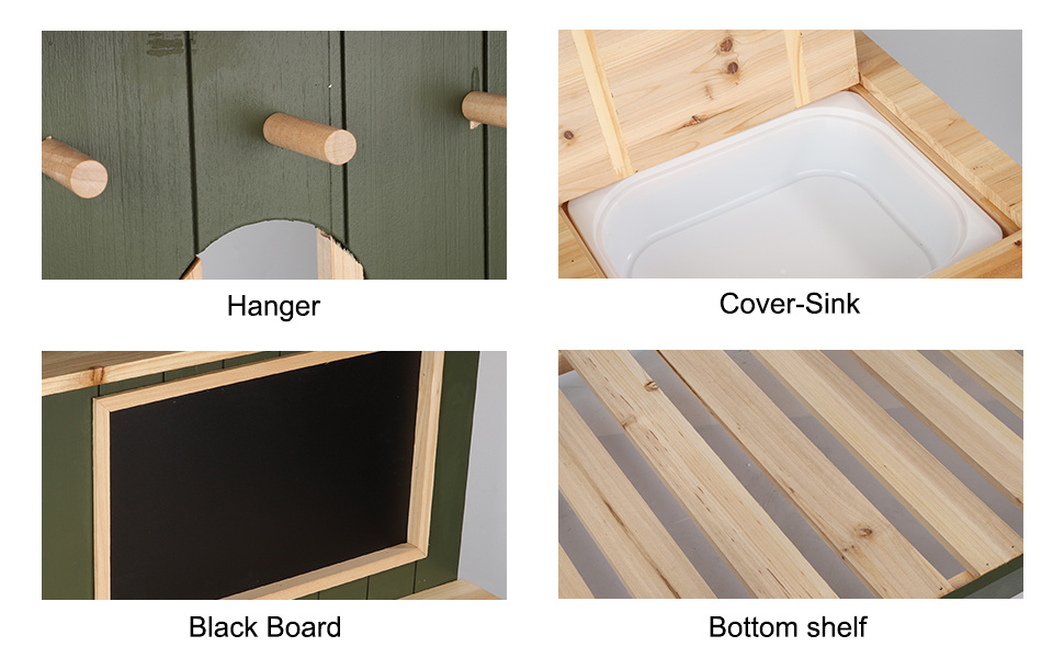Potting Bench with Blackboard Removable Sink Hooks Double Shelf for Garden — image 29