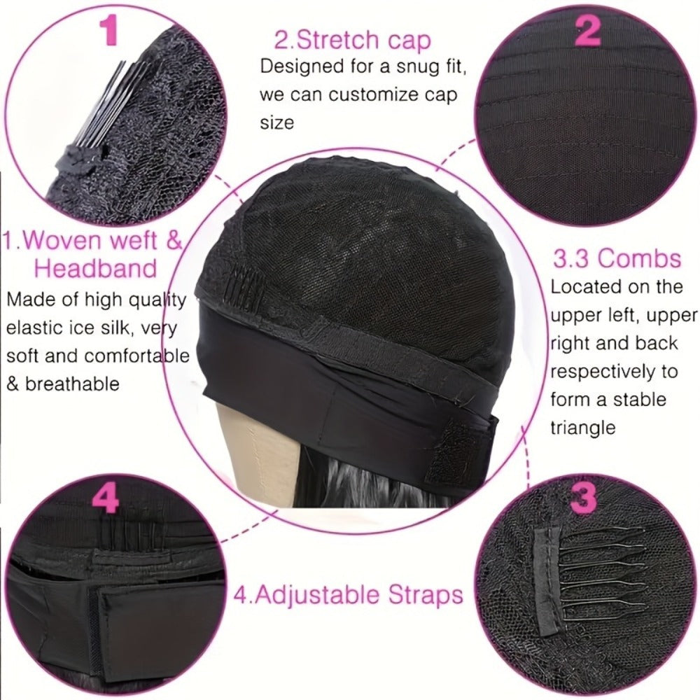 Headband Wig Curly Wavy for Women Black Synthetic Glueless No Lace – Elastic Cap Heat Resistant Beginner Friendly for Daily W