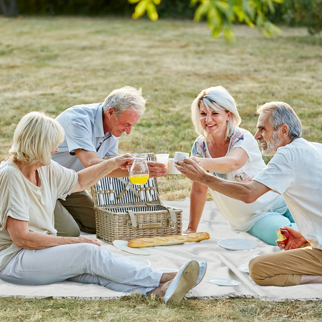 91 x 71-Inch Picnic Blanket in White Woven Cotton with Subtle Geometric Texture and Fringe Edges — image 2