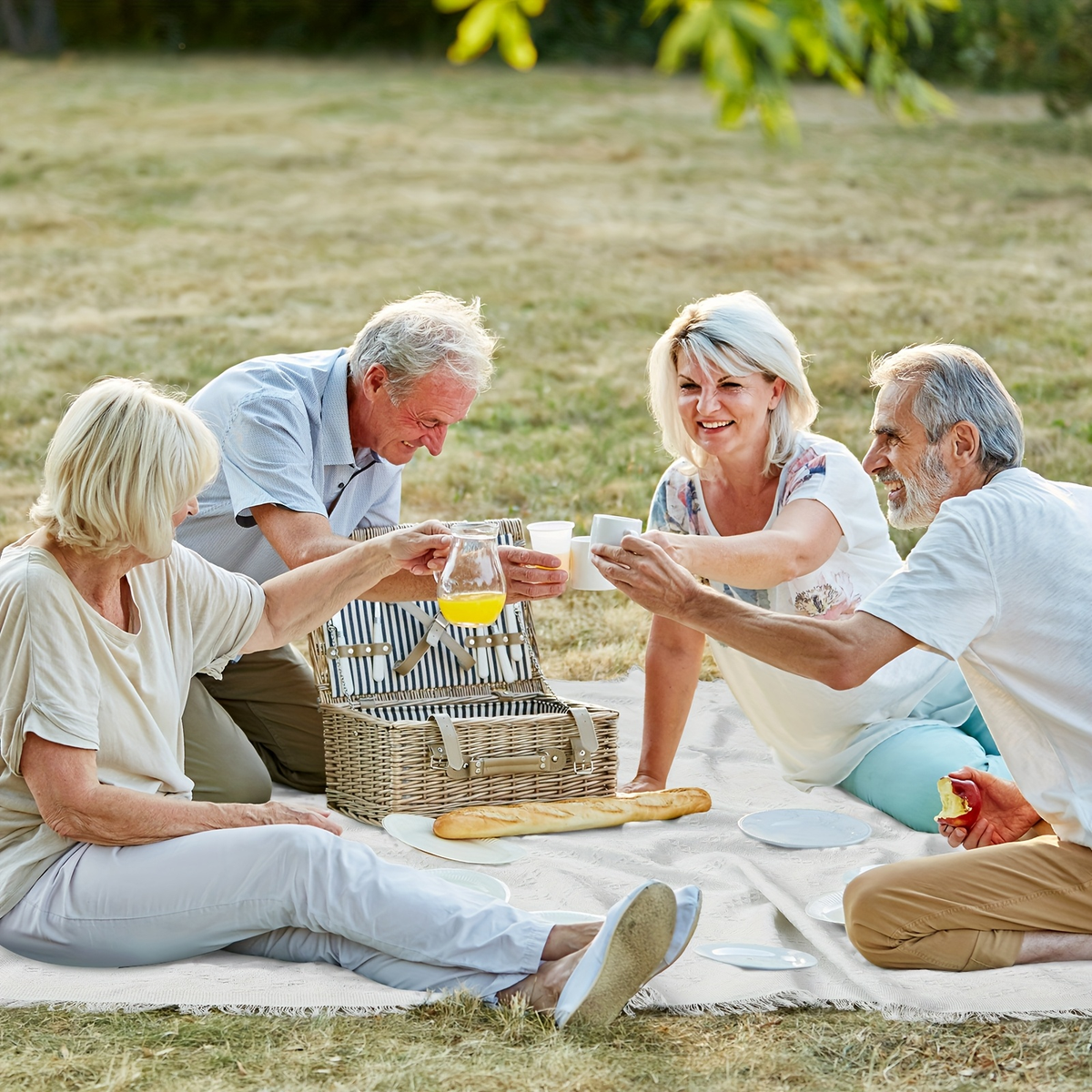 91 x 71-Inch Picnic Blanket in White Woven Cotton with Subtle Geometric Texture and Fringe Edges — image 2